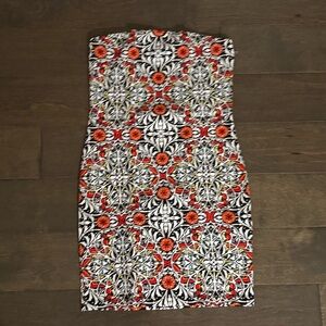 Forever 21 XS Strapless Multicolor Geometric Stretch Bodycon Dress Women Short